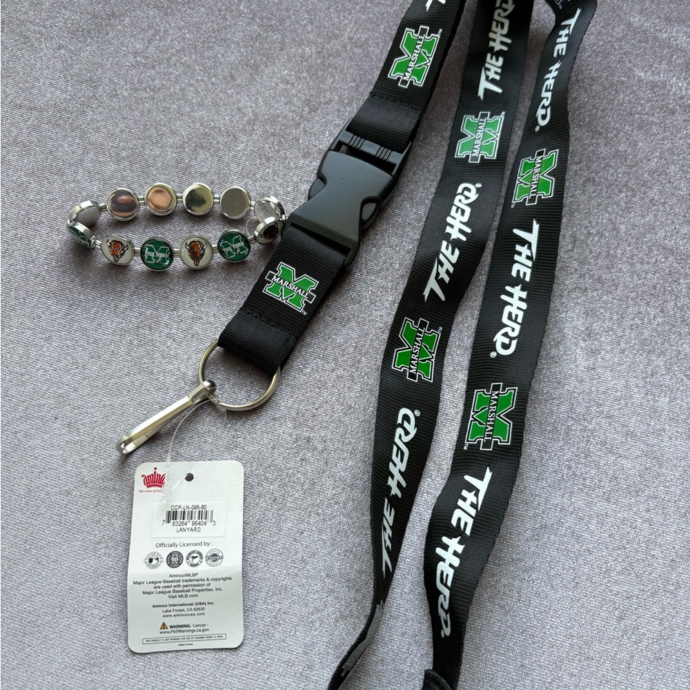 Marshall Black Lanyard with Green and White Logo